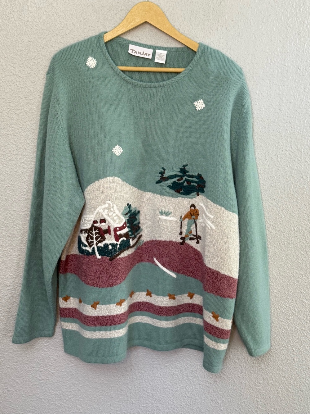 Vintage Tanjay Ski Scene Knit Sweater Size 2X